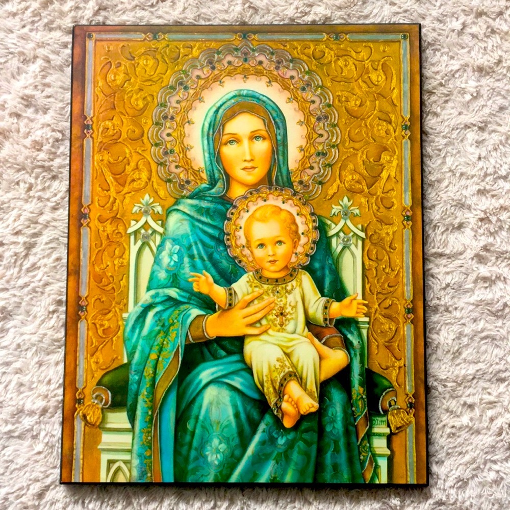Monastery of the Magnificat Virgin Mary Jesus Wooden Religious Icon Plaque NEW